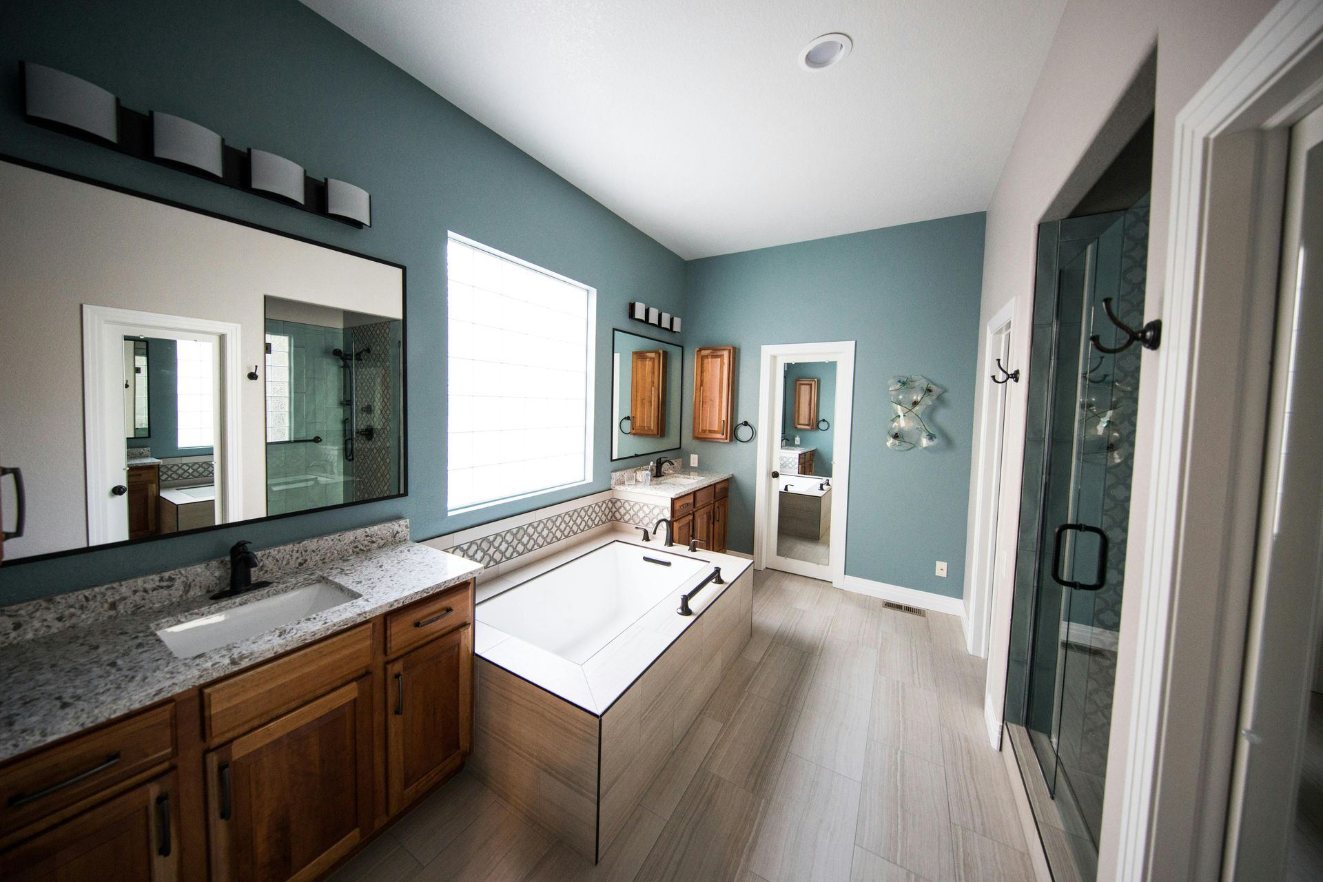 Custom double vanity with wood cabinetry
